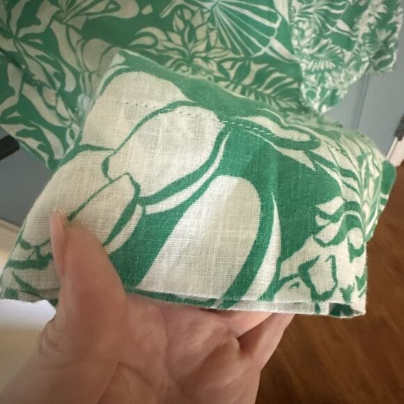 Nicole Miller Women's 100% Linen Wide Leg Crop Pants Green Tropical Pull On Sz L - Picture 5 of 9